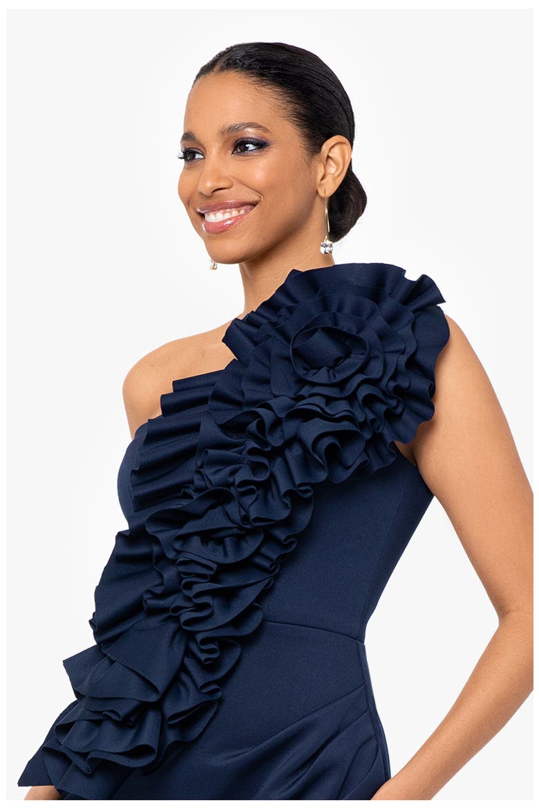 3D Flower Scuba Knit One-Shoulder Sheath Dress, Alternate, color, NAVY