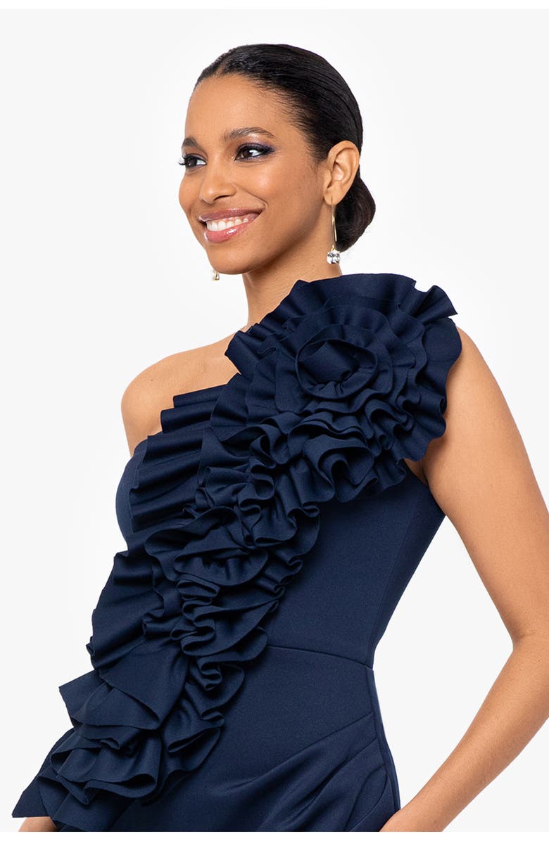 Betsy & Adam 3D Flower Scuba Knit One-Shoulder Sheath Dress, Alternate, color, 