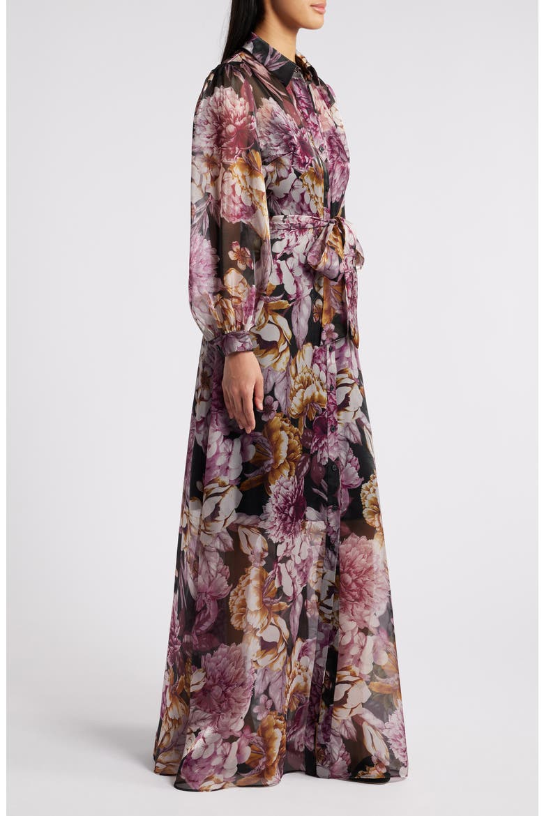 Floral Long Sleeve Maxi Shirtdress, Alternate, color, BLACK MULTI
