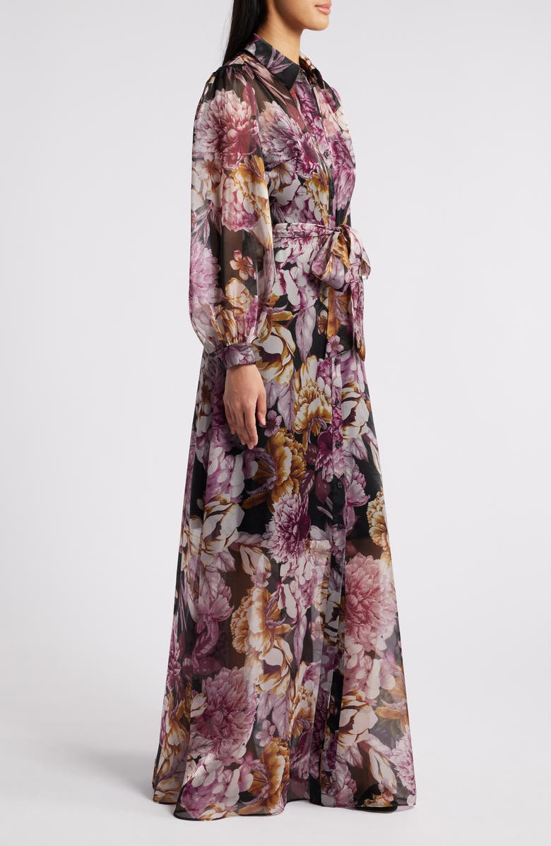 Julia Jordan Floral Long Sleeve Maxi Shirtdress, Alternate, color, Black Multi