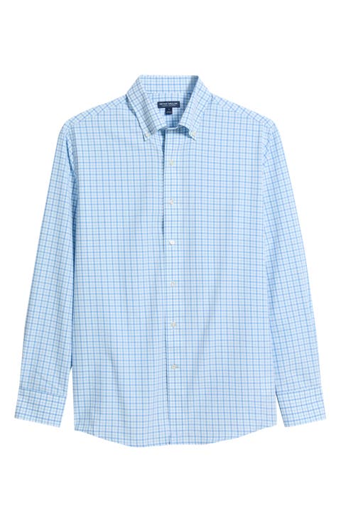 Clarence Tailored Fit Check Performance Poplin Button-Down Shirt