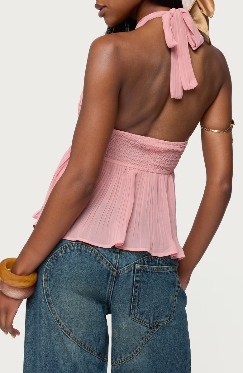 EDIKTED Pleated Chiffon Halter Top, Alternate, color, Pink