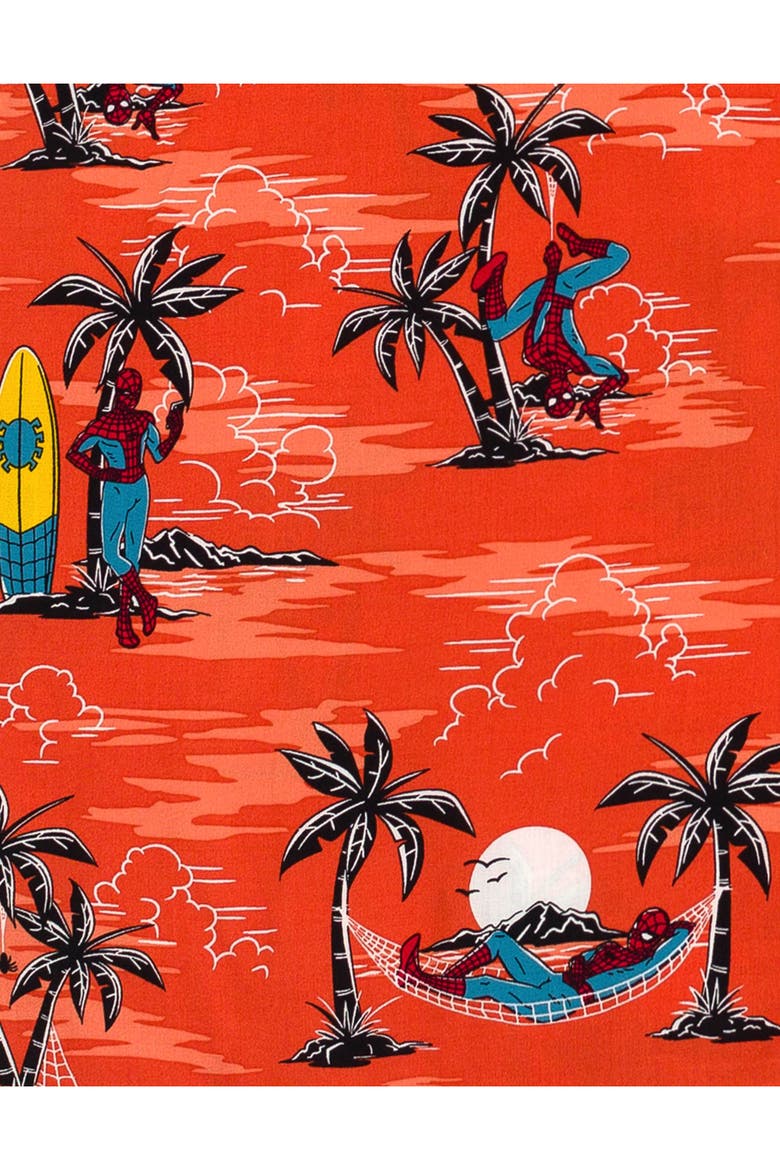 Spider-Man Button Front Hawaiian Shirt, Alternate, color, Spider Man Peach