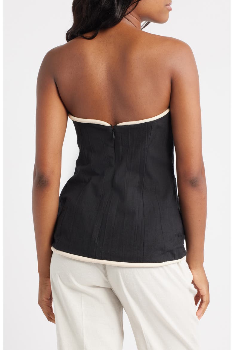 Contrast Binding Strapless Cotton Top, Alternate, color, BLACK