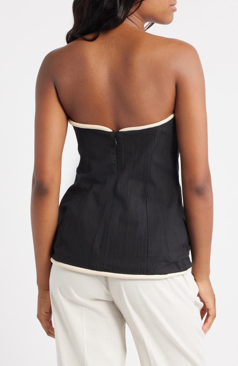 Topshop Contrast Binding Strapless Cotton Top, Alternate, color, Black