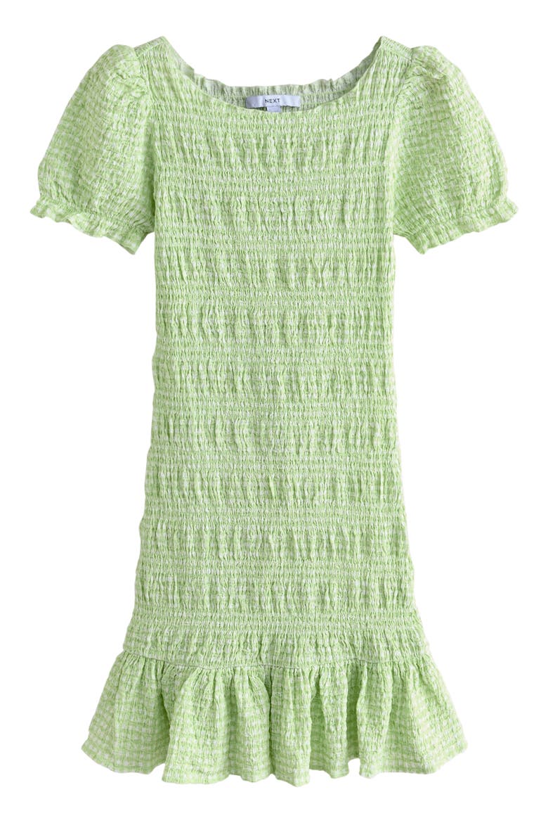 Shirred Gingham Stretch Cotton Blend Minidress, Alternate, color, GREEN