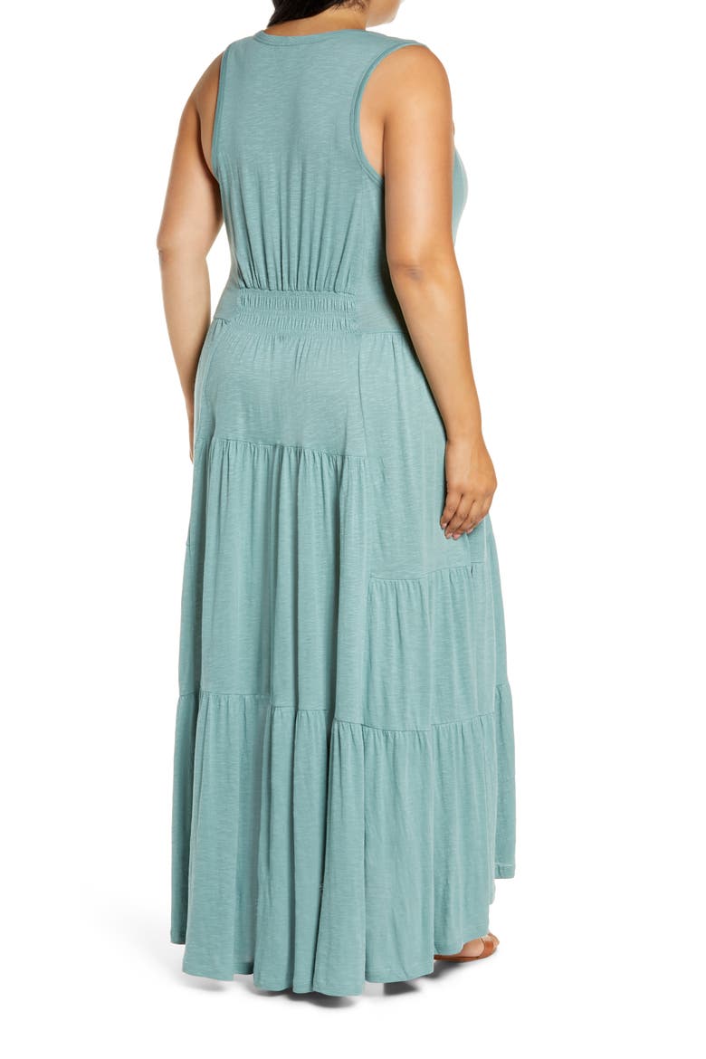 Tiered Smocked Waist Maxi Dress, Alternate, color, GREEN TRELLIS