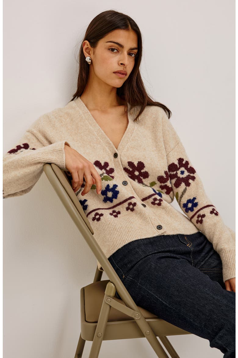 Saffron Floral Cardigan, Alternate, color, OAT FLORAL