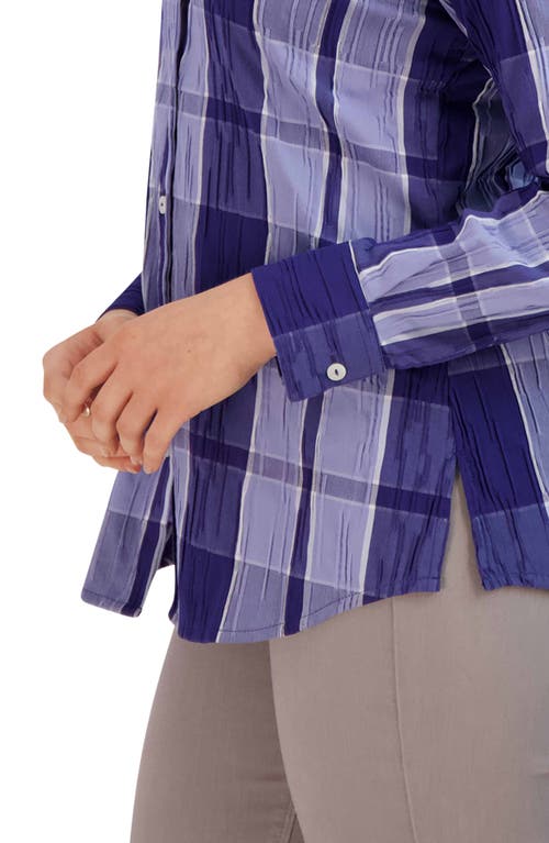 Foxcroft Zoey Plaid Cotton Blend Button-up Shirt In Blue Iris