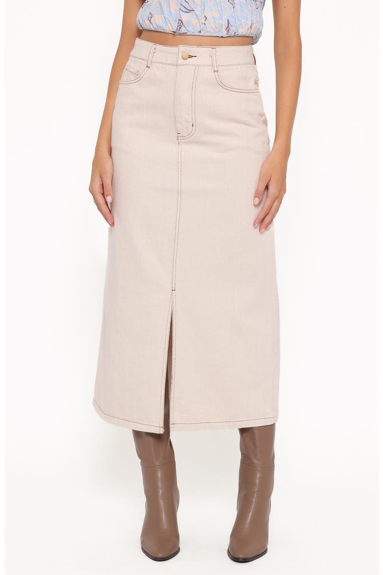 Dana Front Slit Denim Midi Skirt, Main, color, BONE
