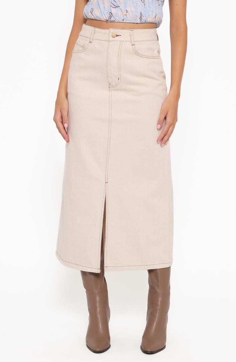 Petal & Pup Dana Front Slit Denim Midi Skirt, Main, color, Bone