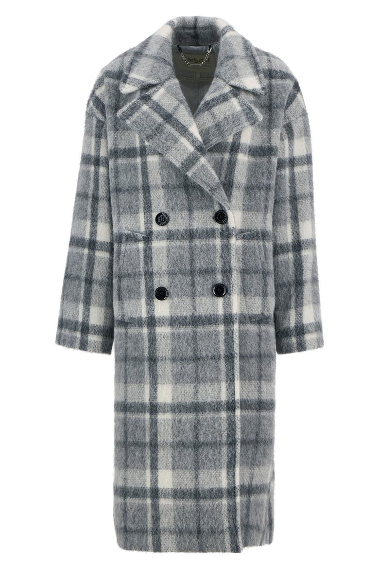 Fenella Tartan Double Breasted Long Coat, Alternate, color, SOFT GREY CHECK/ ONYX TARTAN