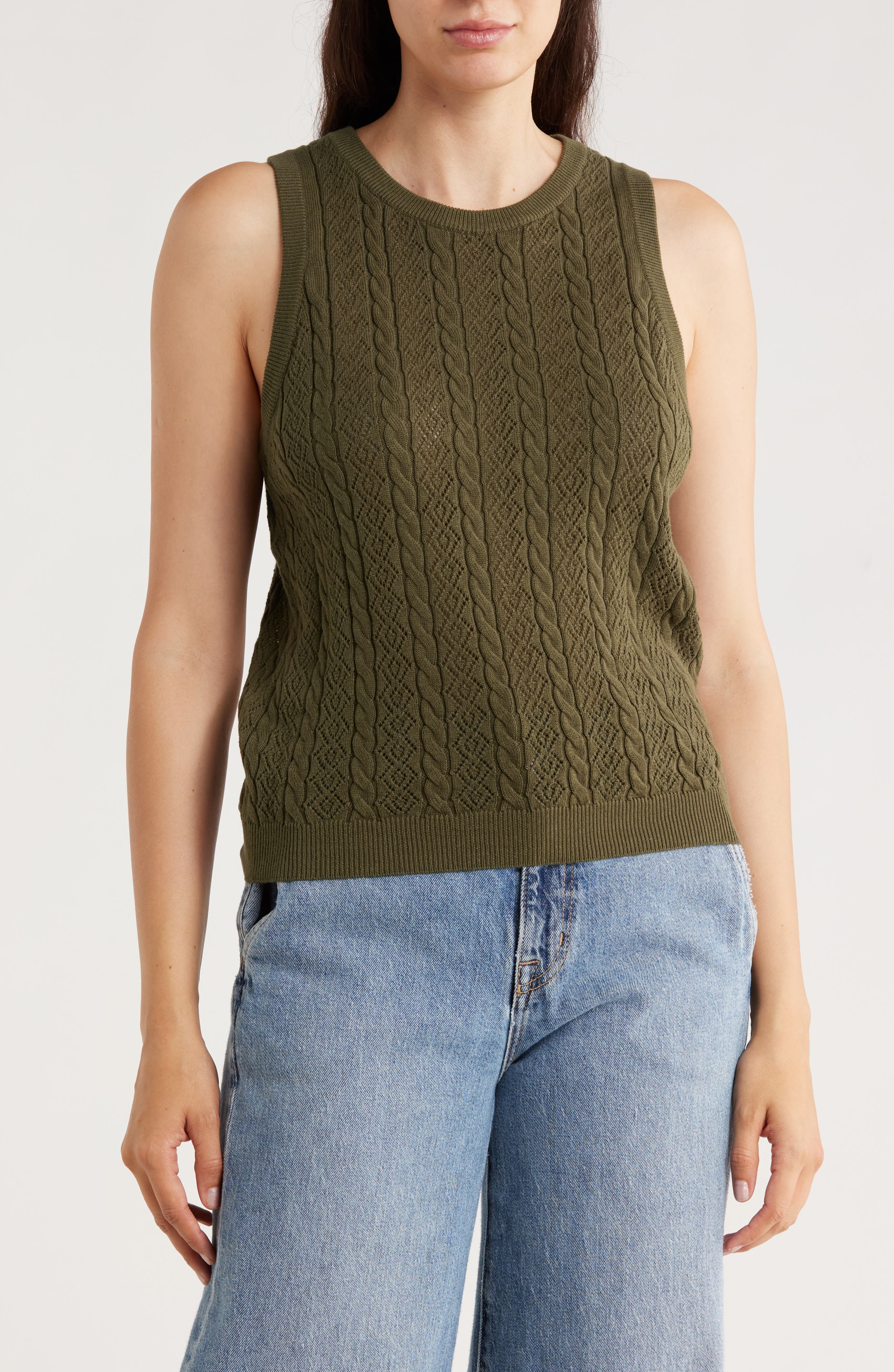 Splendid Cable & Pointelle Sleeveless Sweater
