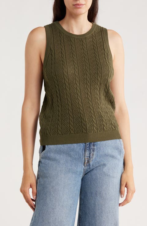 Cable & Pointelle Sleeveless Sweater