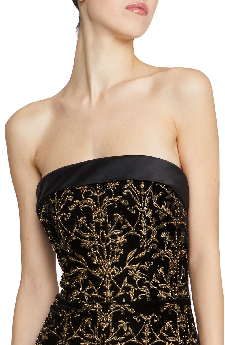 Theia Winona Beaded Tapestry Strapless Column Gown, Alternate, color, 