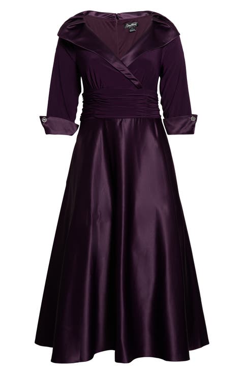 Rhinestone Button Cuff Sleeve Mixed Media Gown