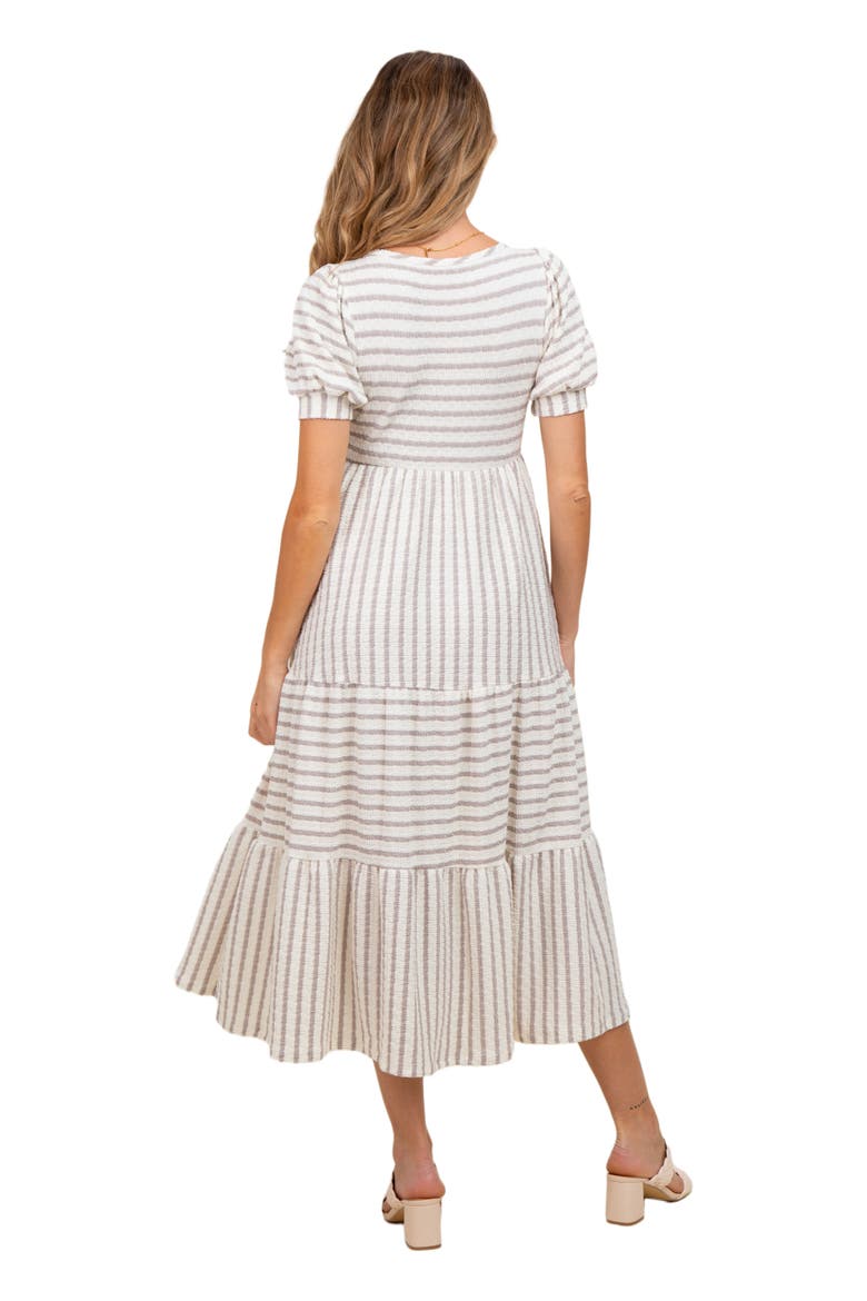 Striped Short Sleeve Tiered Maxi Dress, Alternate, color, Taupe