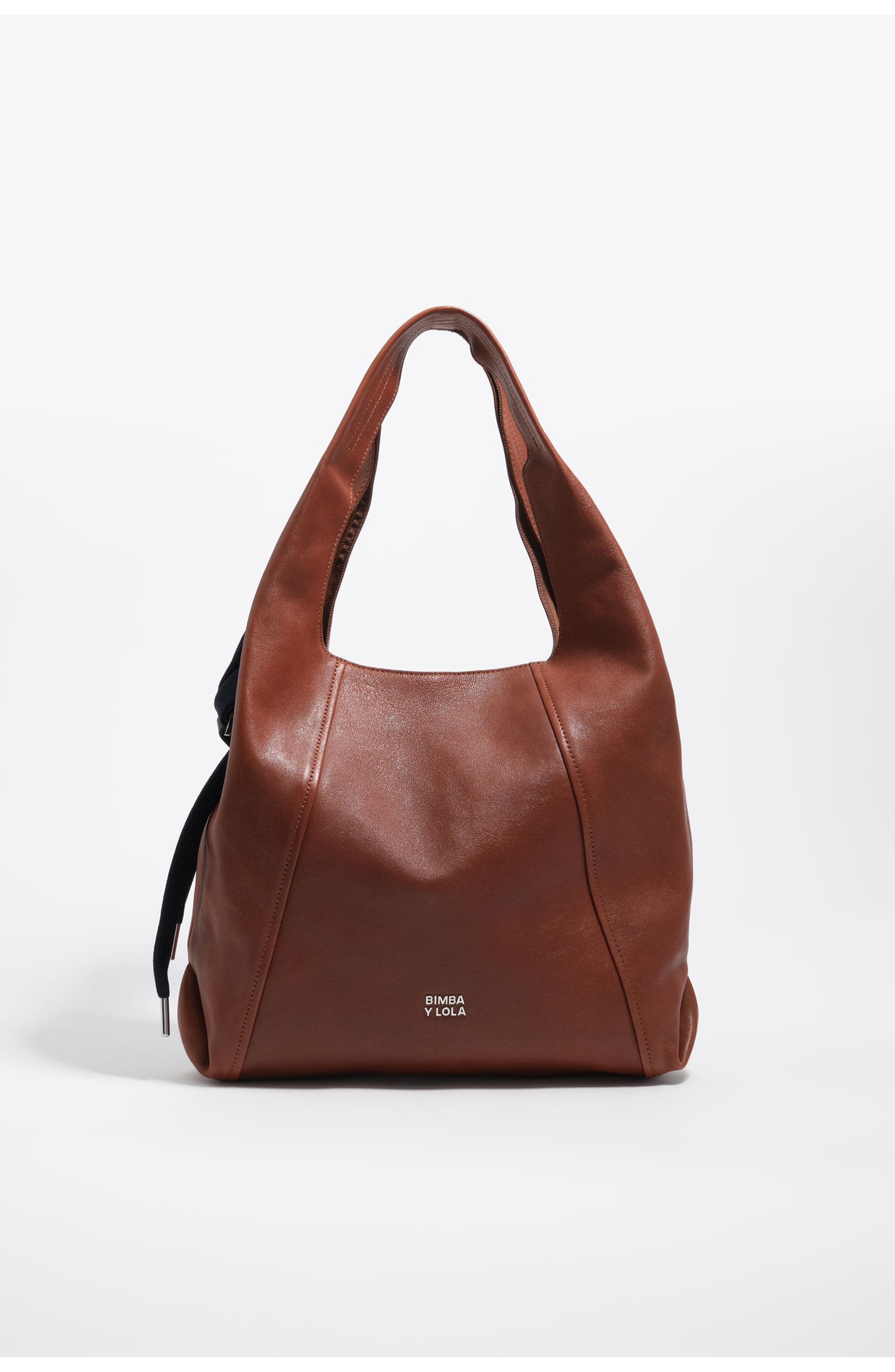 Bimba y Lola Large Leather Paper Shoulder Bag, Main, color, Black