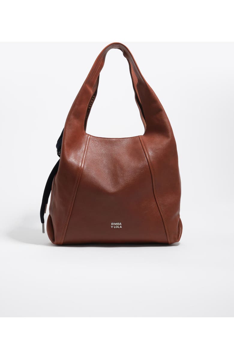 Bimba y Lola Large Leather Paper Shoulder Bag, Main, color, Black