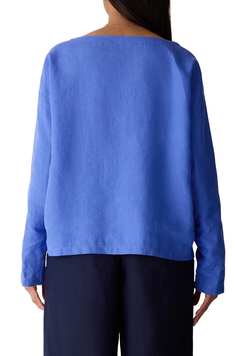 Boxy Bateau Neck Organic Linen Top, Alternate, color, BLUE STAR