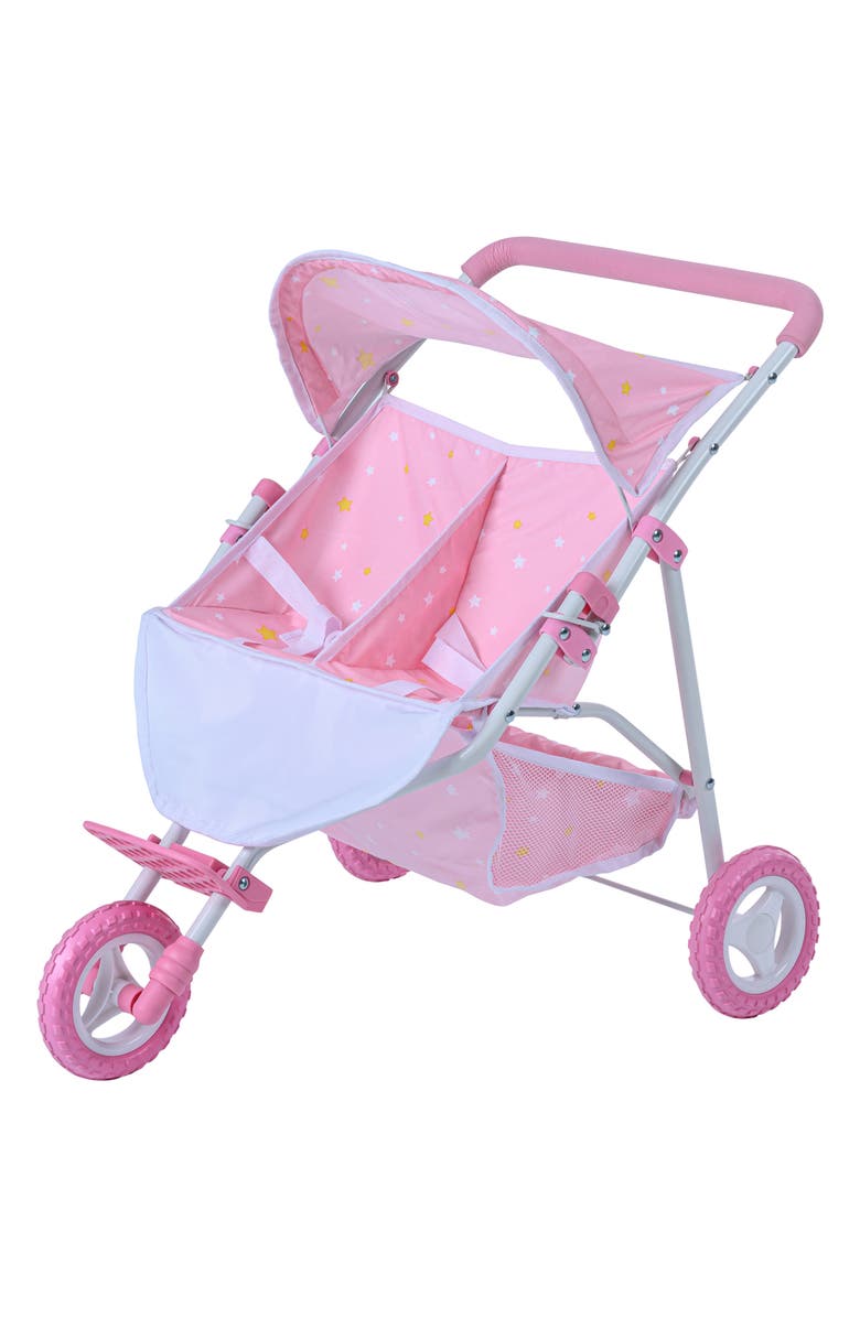 Teamson Kids Olivia's Little World Twinkle Star Princess Collection Twin Doll Stroller, Main, color, Pink
