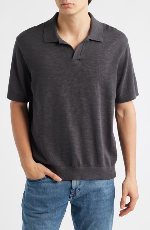 Johnny-Collar Cotton Slub Sweater Polo
