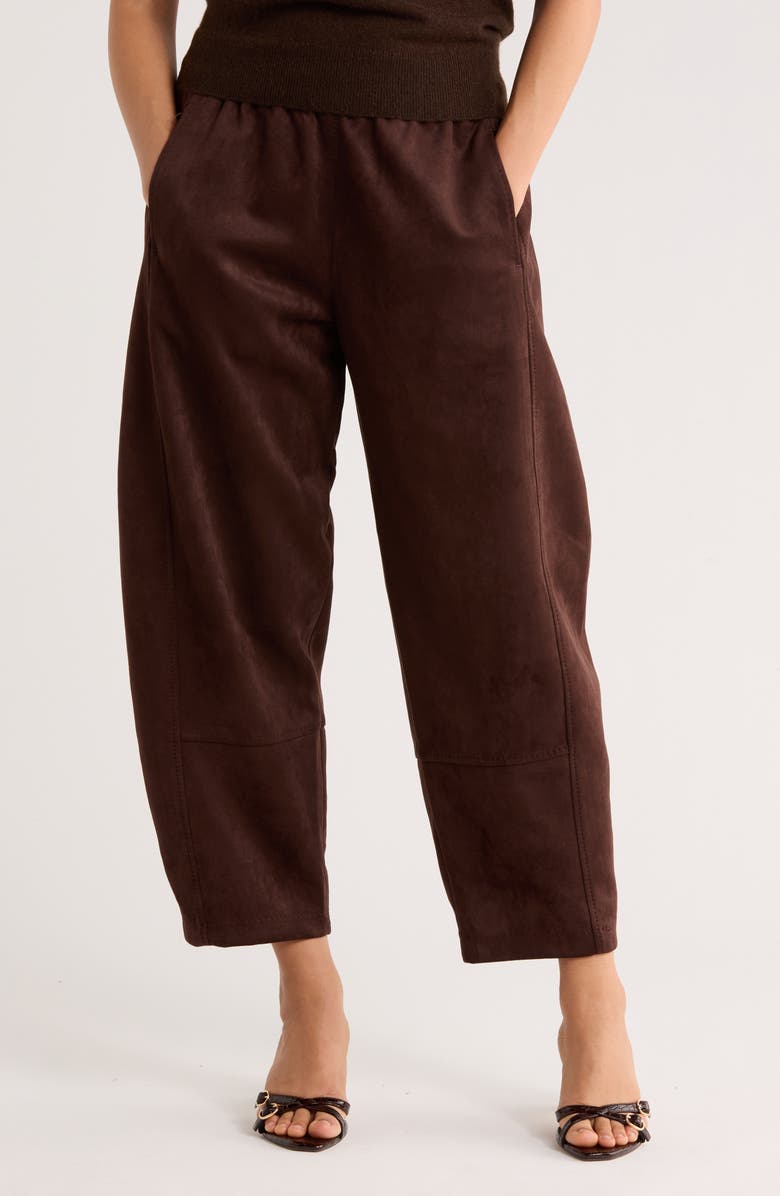 MAX STUDIO Faux Suede Barrel Pants, Main, color, Dark Brown