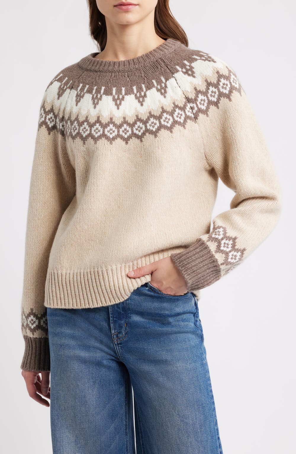 Beth Fair Isle Wool Sweater, color, BEIGE MULTI