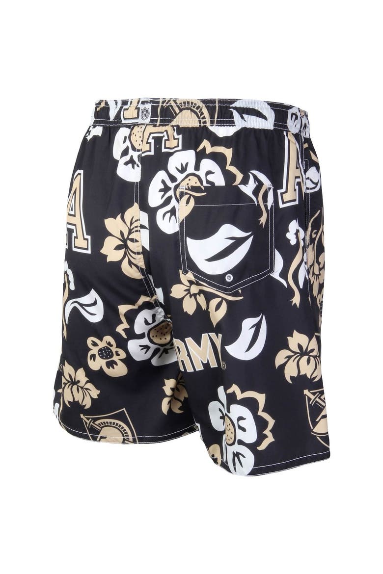 Men's Wes & Willy Black Army Black Knights Floral Volley Logo Swim Trunks, Alternate, color, Black