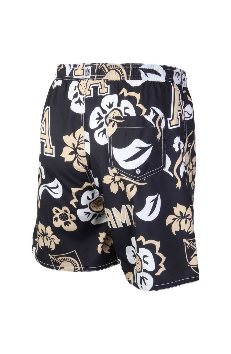 Wes & Willy Men's Wes & Willy Black Army Black Knights Floral Volley Logo Swim Trunks, Alternate, color, Black