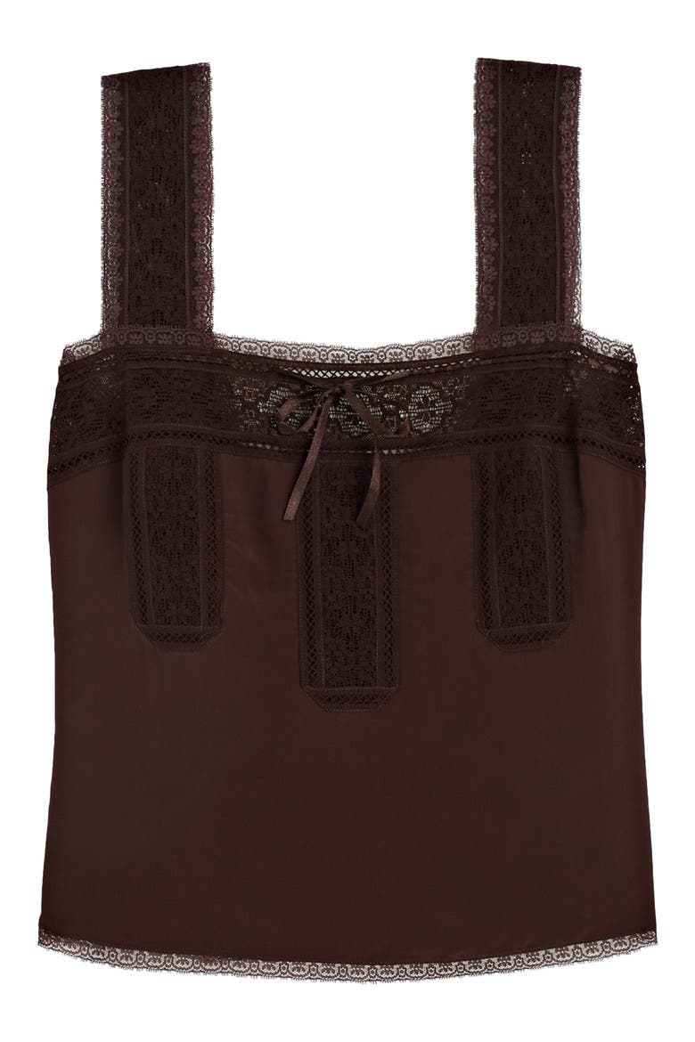 Lace-Insert Tie-Front Camisole, Main, color, DARK CHICORY