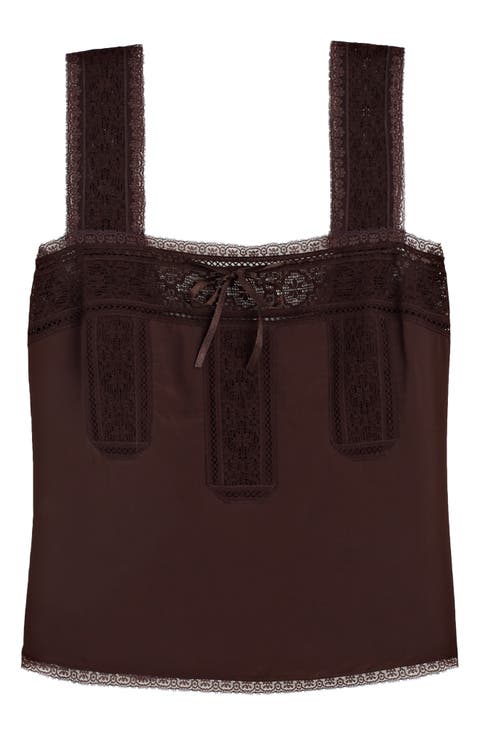 Lace-Insert Tie-Front Camisole