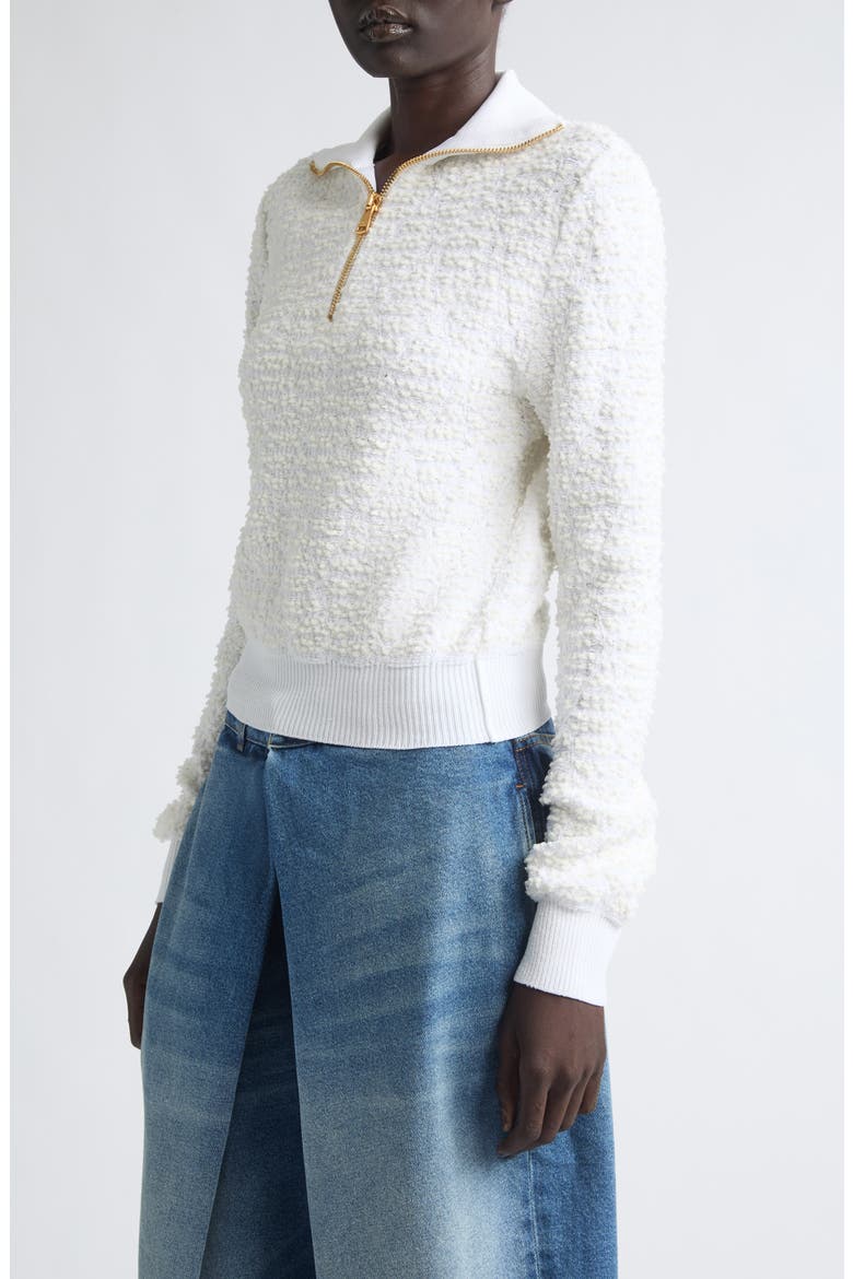 Half Zip Tweed Jacquard Sweater, Alternate, color, 0FA WHITE