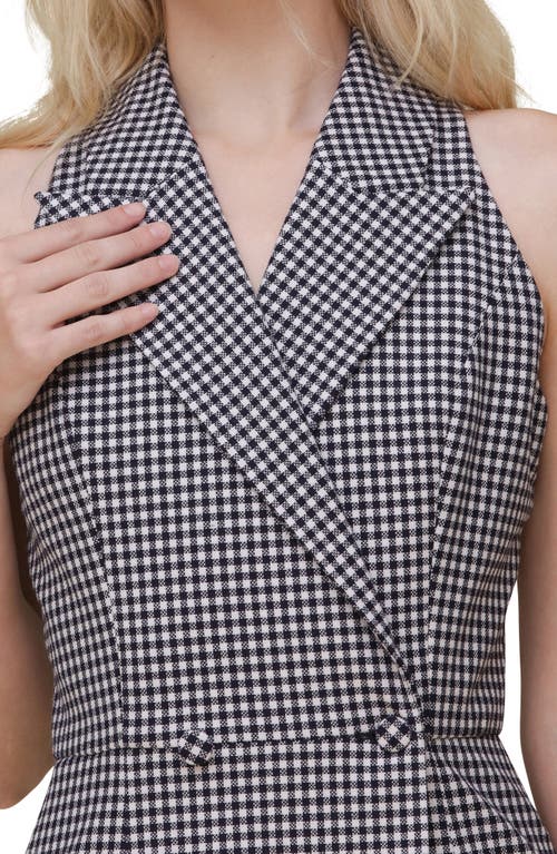 Avec Les Filles Check Print Sleeveless Jumpsuit In Dark Navy White