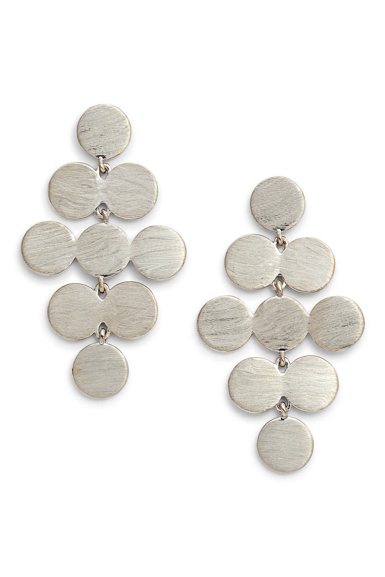 Brushed Disc Chandelier Earrings, Main, color, RHODIUM