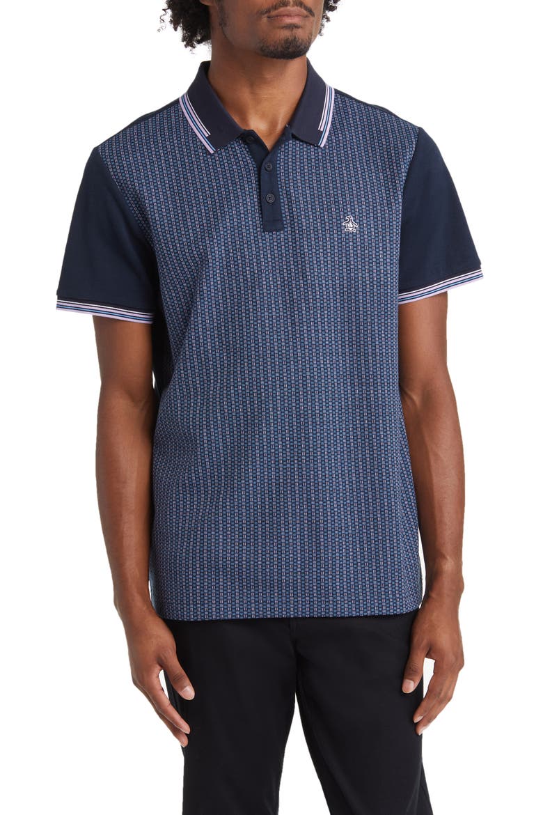 Jacquard Basketweave Polo, Main, color, DARK SAPPHIRE