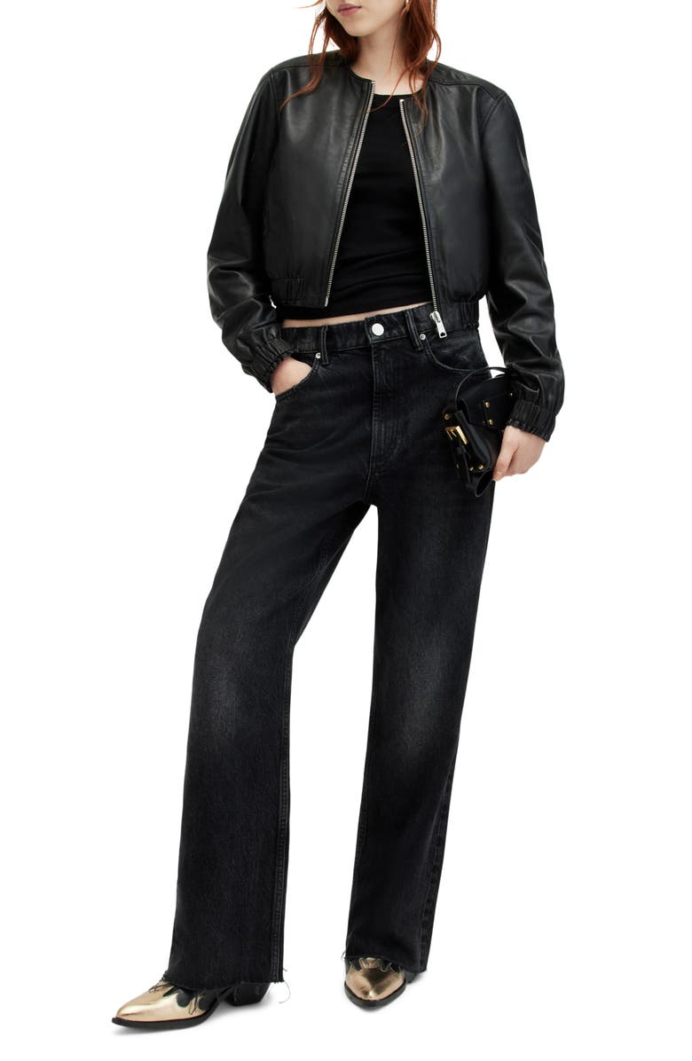 AllSaints Everly Leather Bomber Jacket, Alternate, color,