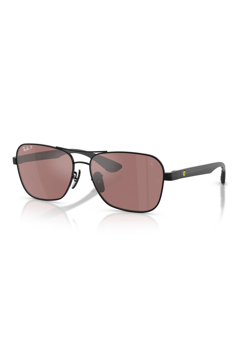 58mm Ferrari Polarized Square Sunglasses, Alternate, color, BLACK / PURPLE