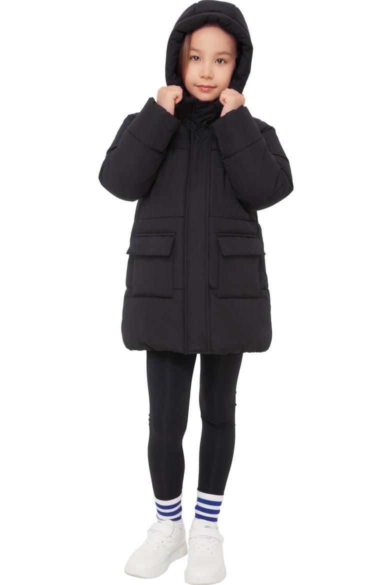 Kids' Madison Longline Hooded Puffer Jacket, Alternate, color, Black