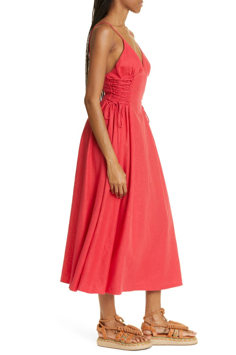 Side Laced Linen Blend Dress, Alternate, color, RED