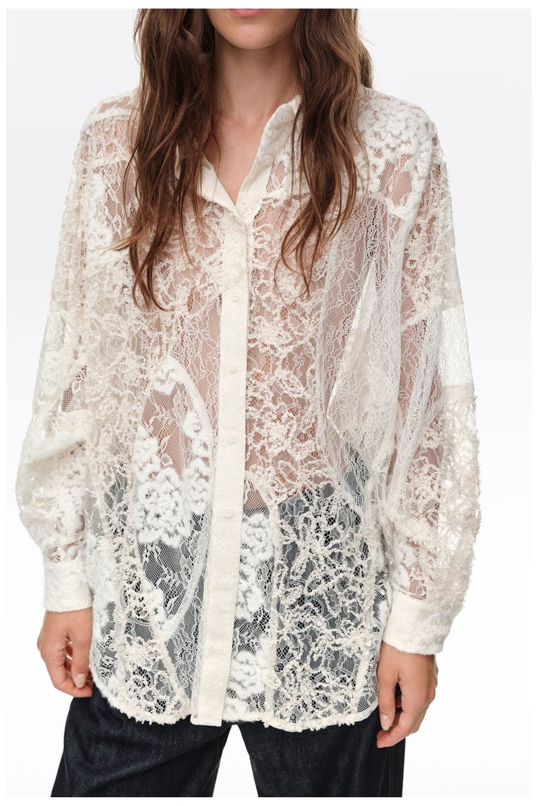 Oversize Lace Patchwork Shirt, Main, color, IVORY