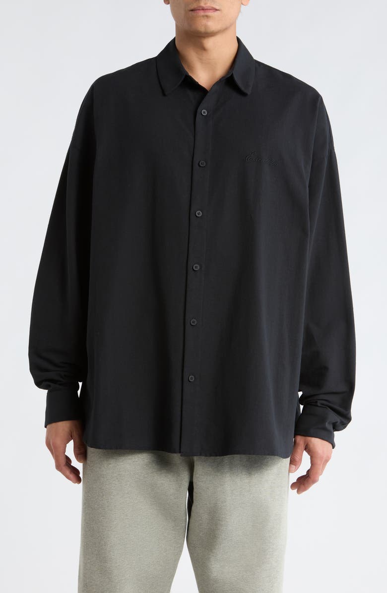 Fear of God Essentials Signature Button Front Shirt, Main, color, Vintage Black