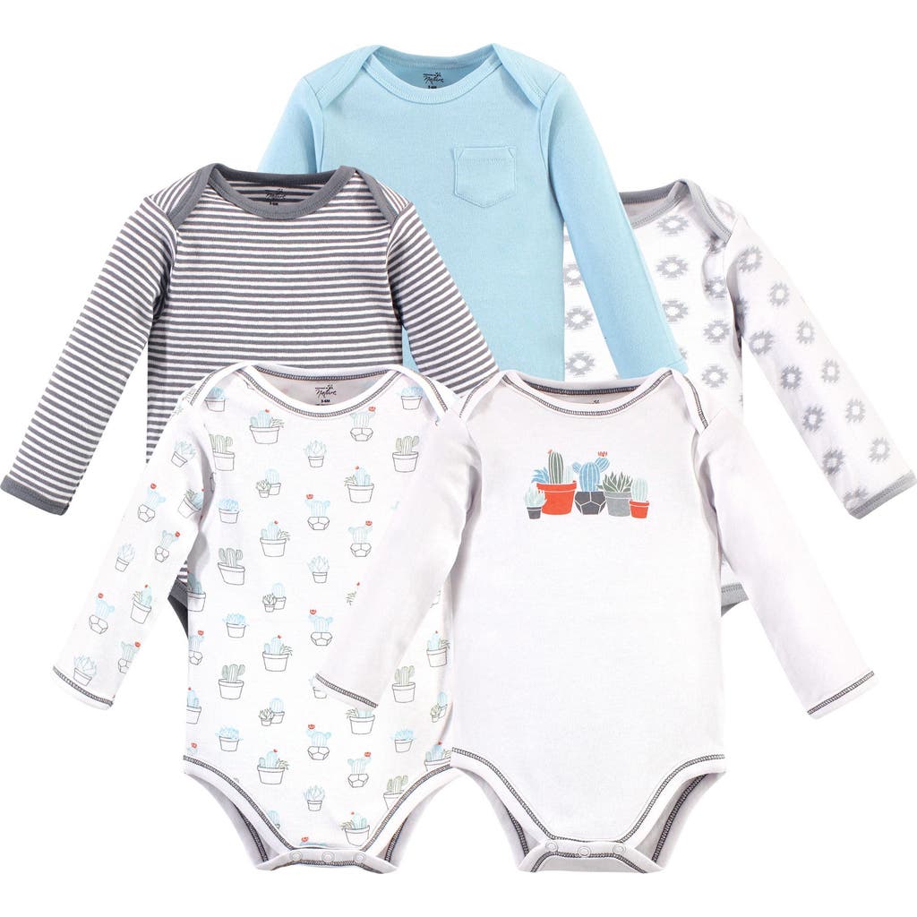 Touched By Nature Organic Cotton Long-sleeve Bodysuits In Blue