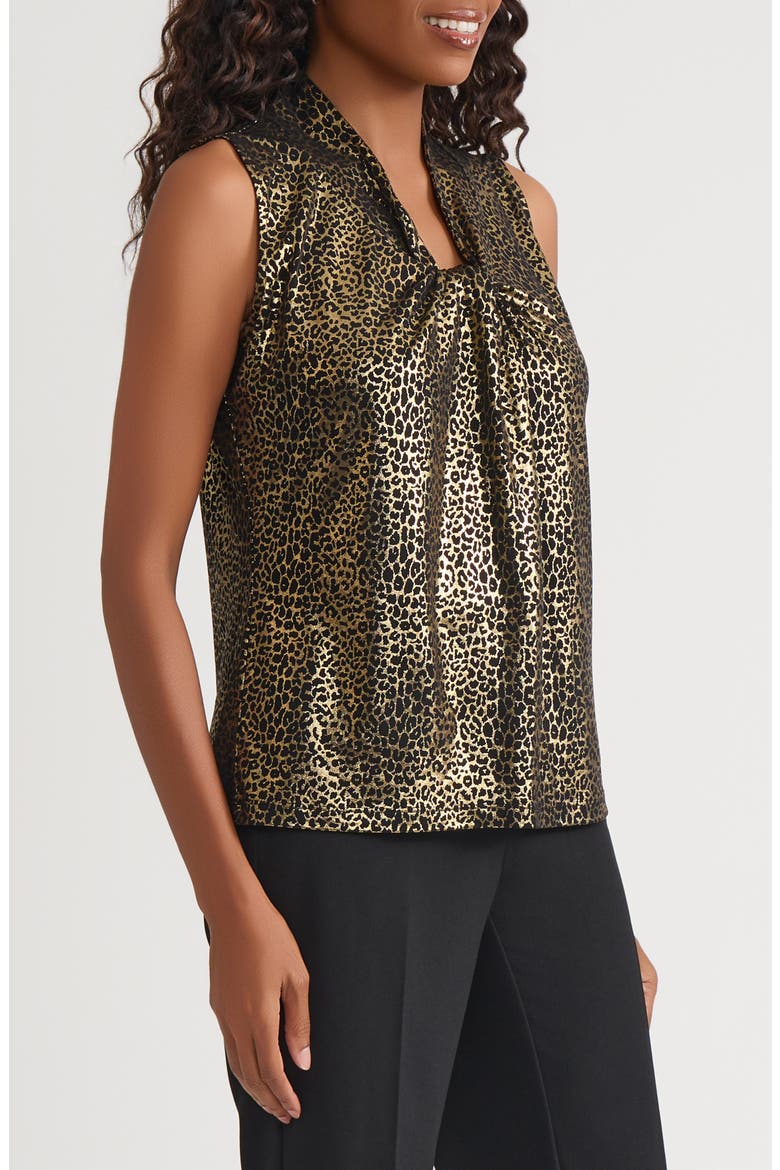 Metallic Leopard Knot Front Sleeveless Top, Alternate, color, BLACK/ GOLD