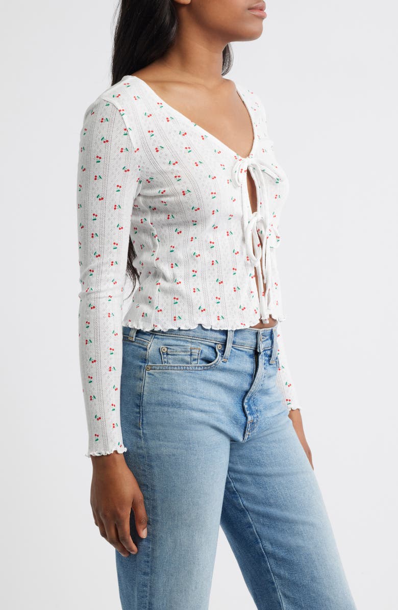 VERO MODA Marie Tie Front Cotton Blend Cardigan, Alternate, color, Snow White Aop Cherr