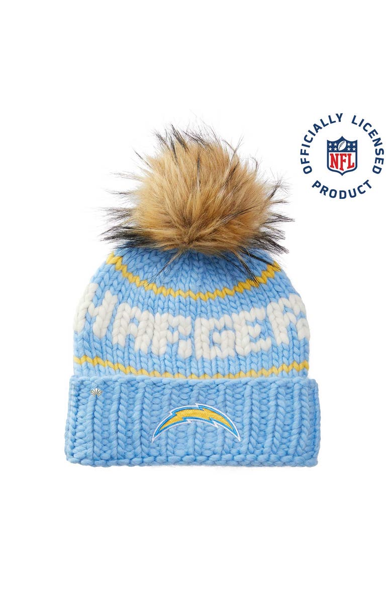 Lele Sadoughi Sky Chargers Nfl Beanie With Faux Fur Pom, Main, color, Sky 400
