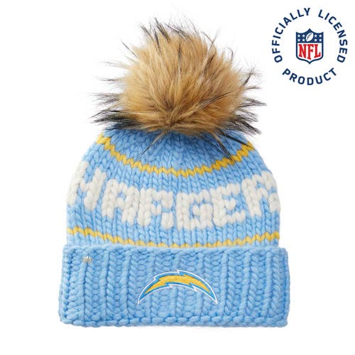 Lele Sadoughi Sky Chargers Nfl Beanie With Faux Fur Pom In Blue