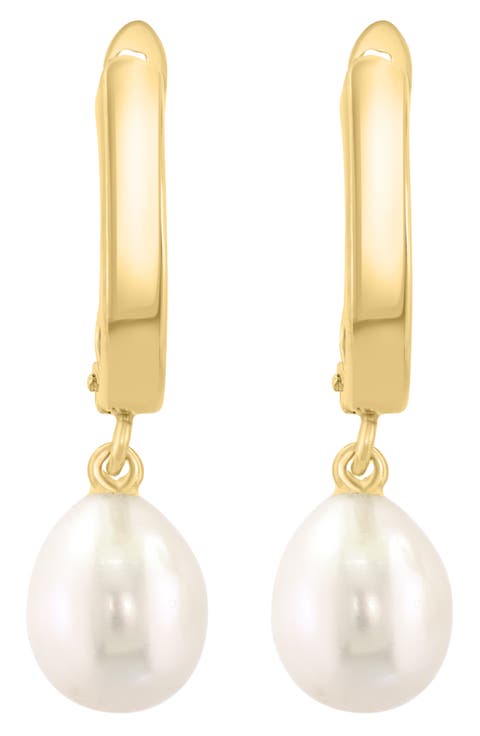 14K Gold Freshwater Pearl Hoop Earrings