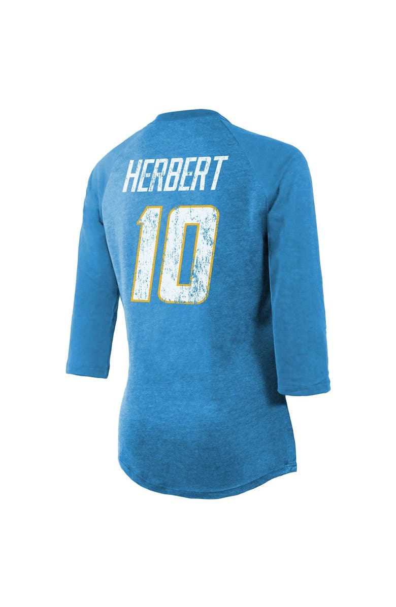 INDUSTRY RAG Women's Majestic Threads Justin Herbert Powder Blue Los Angeles Chargers Player Name & Number Tri-Blend 3/4-Sleeve Fitted T-Shirt, Main, color, 