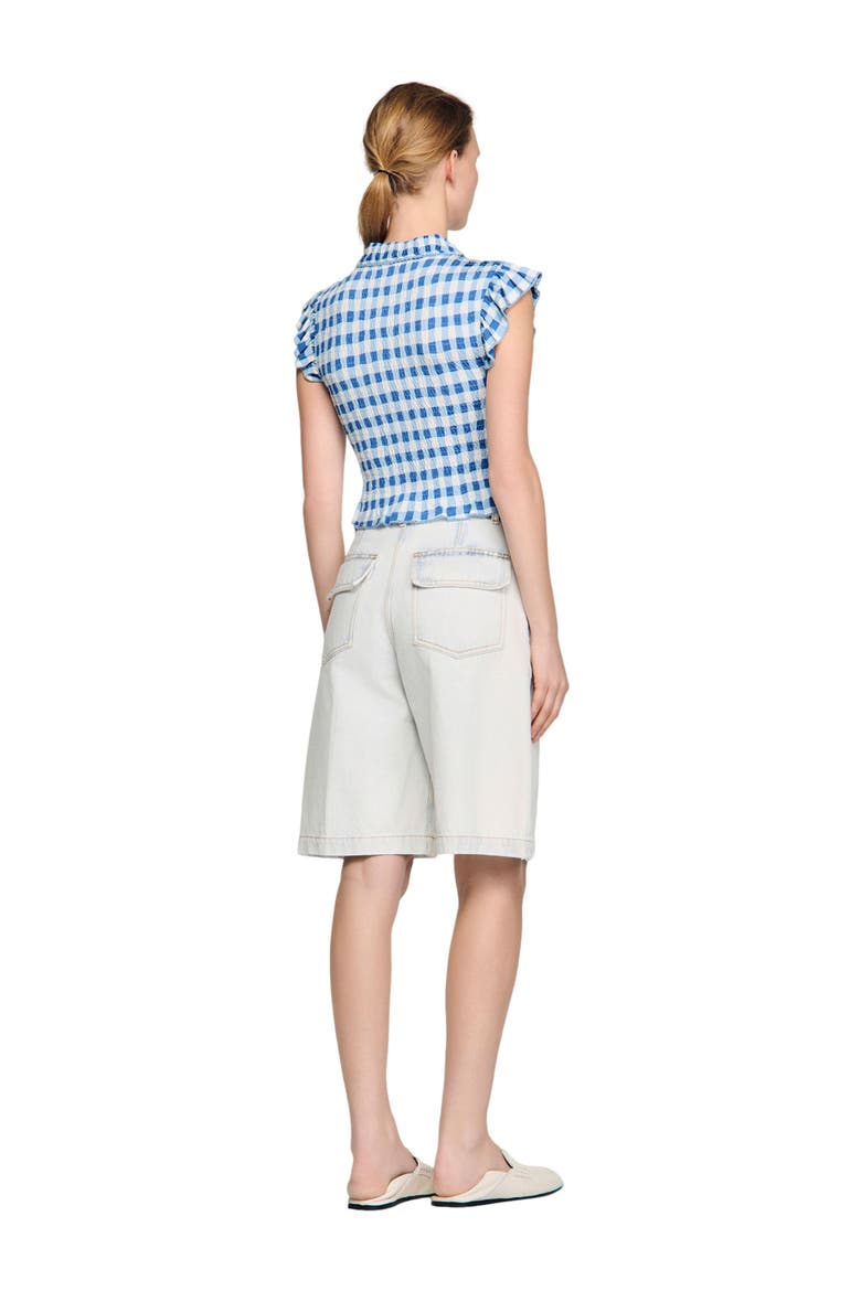 Check smocked T-shirt, Alternate, color, Blu / white